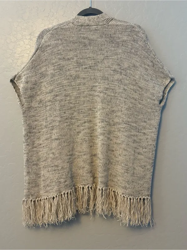 Joie Sona open front fringe hem linen blend open cardigan sweater medium - Image 11