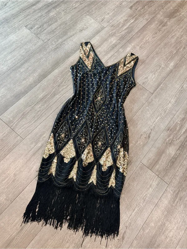 PrettyGuide Black Sequin Fringe Cocktail Dress Size M - Image 7