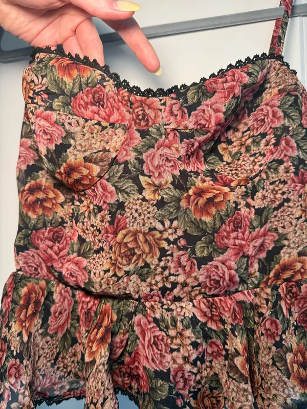 Dress Forum Tank Vintage Floral Print Striped Lurex Top with Lace Trim - Image 3