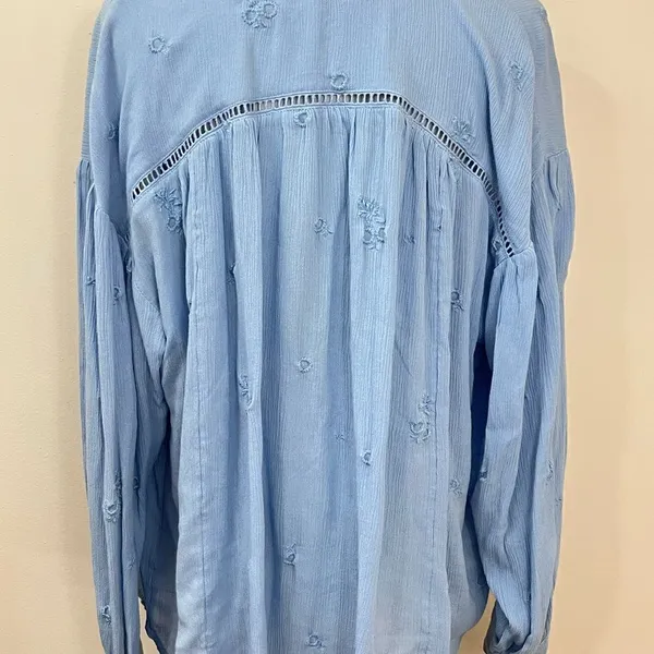 Free People Wishful Moments Pale Blue Gauzy Rayon Top With Self Tie M - Image 4
