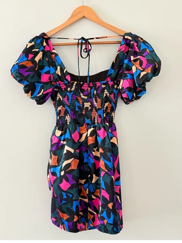 Show Me Your Mumu Danielle Mini Dress Geometric Multicolored Puff Sleeve Size M - Image 10