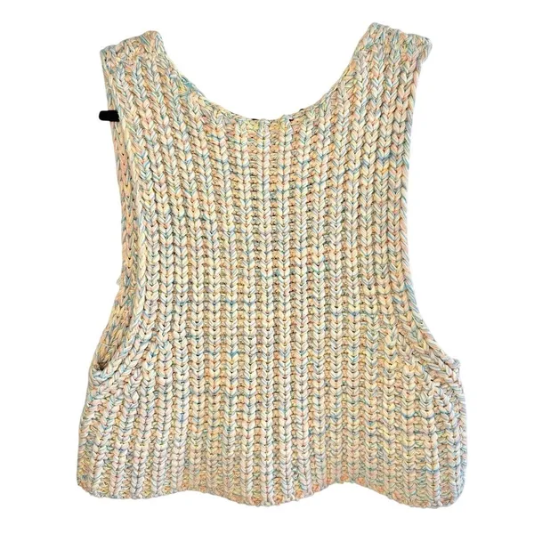 Free People‎ Hoopla Boxy Tank XS Pastel Multicolor Chunky Knit Boho Oversized - Image 4