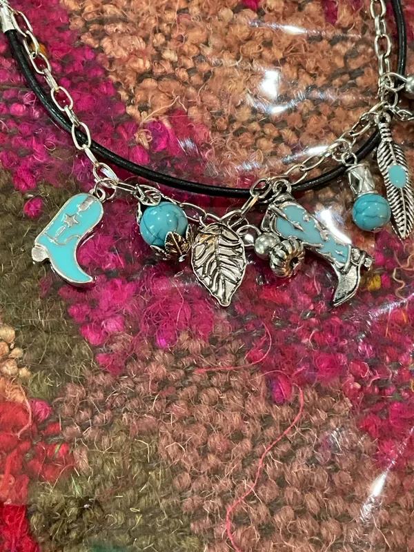 Silver and Turquoise Charm Bracelet Blue - Image 8