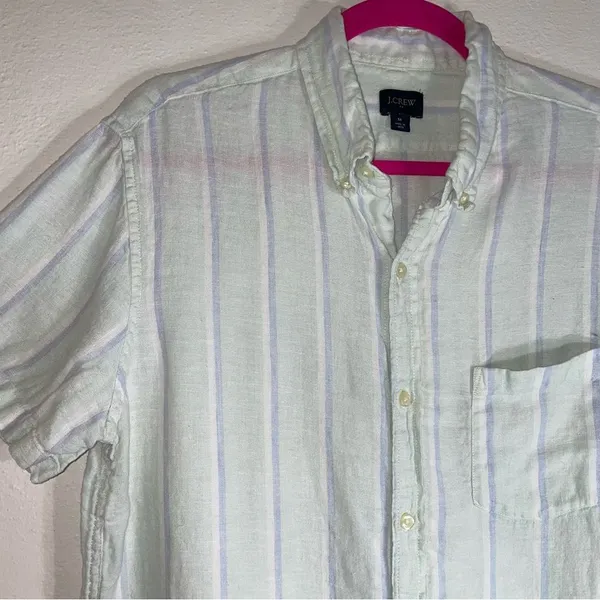 J Crew M 100% Linen Top Short Sleeve Button Front Collar Lagenlook - Image 2
