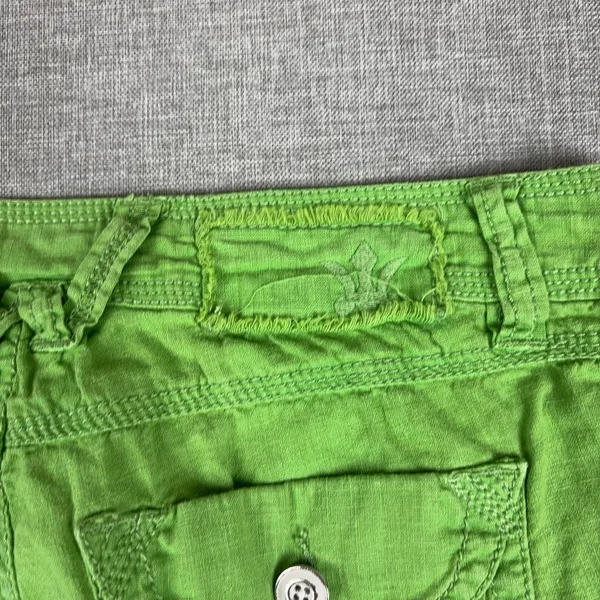 WORN Linen Blend Capri Pants Womens 4 Green Twill Cuffed Pockets Lightweight - Image 16