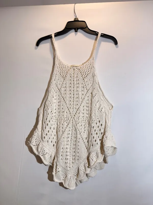 Free People Sea Song Sheer Crochet Knit Scalloped Longline Tank Top Size L - Image 2
