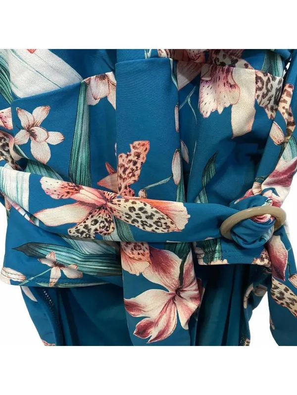 La Blanca Teal Floral Wrap One Piece Halter Tummy Control Swimsuit Size 12 - Image 5
