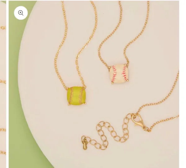 Gameday Cushion Cut Softball Charm Necklace Yellow - Image 2