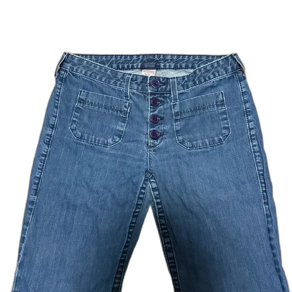 True Religion Vintage Y2K Cropped Flare Patch Pocket Jeans Size 32 Medium Wash - Image 2