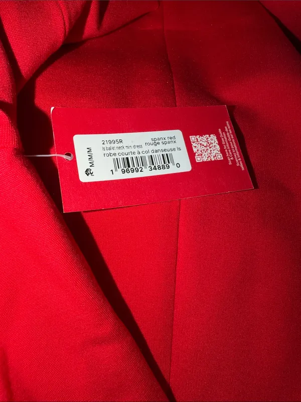 NWT SPANX $168 Long Sleeve Ballet Neck Mini Dress- Spanx Red Medium - Image 5