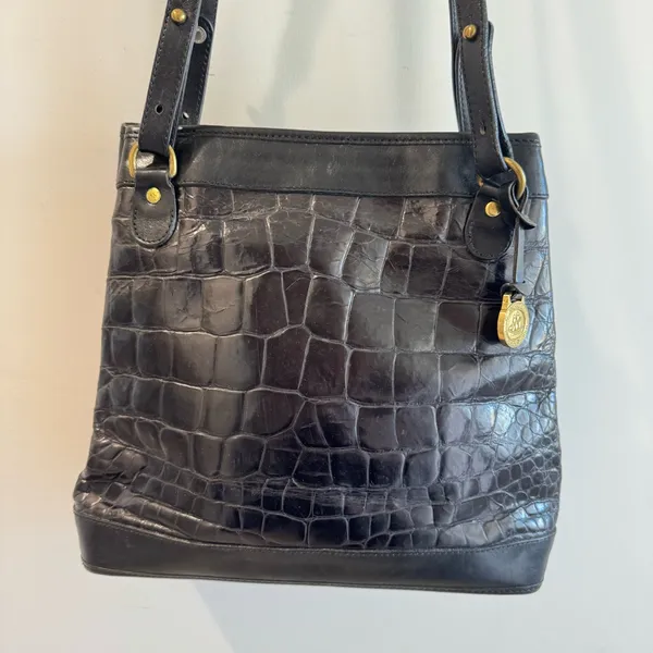 Vintage Brahmin Black Croc Embossed Leather Shoulder‎ Bag - Image 2