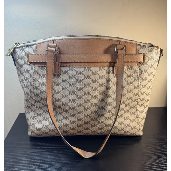 Michael Kors Signature Handbag Brown With Gold tone Lock Zippered - Image 2