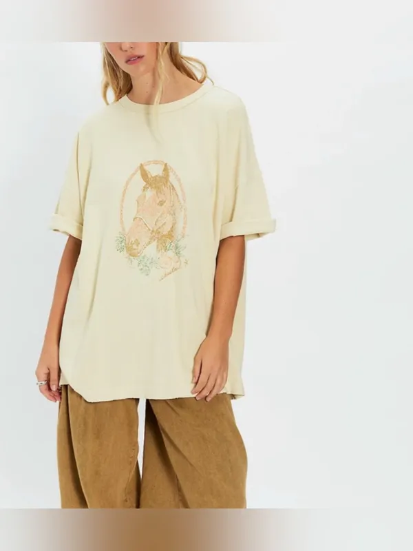 NWT Free People We The Free Farm Friends Tee - horse combo sand - Medium - Image 3