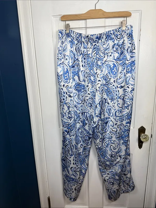 Talbots Satin Wide Leg Silky Pants in Floral Painted Paisley W2387 Plus Size 1X - Image 9