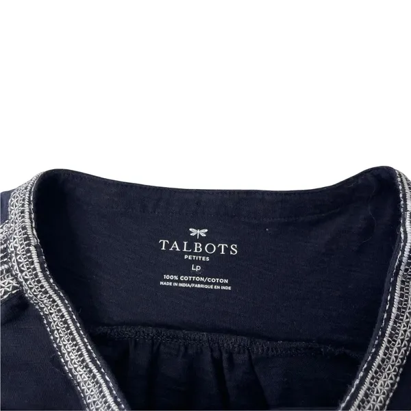 Talbots Women's Size‎ Petite Large Embroidered Navy Cotton Top Light Coastal - Image 6