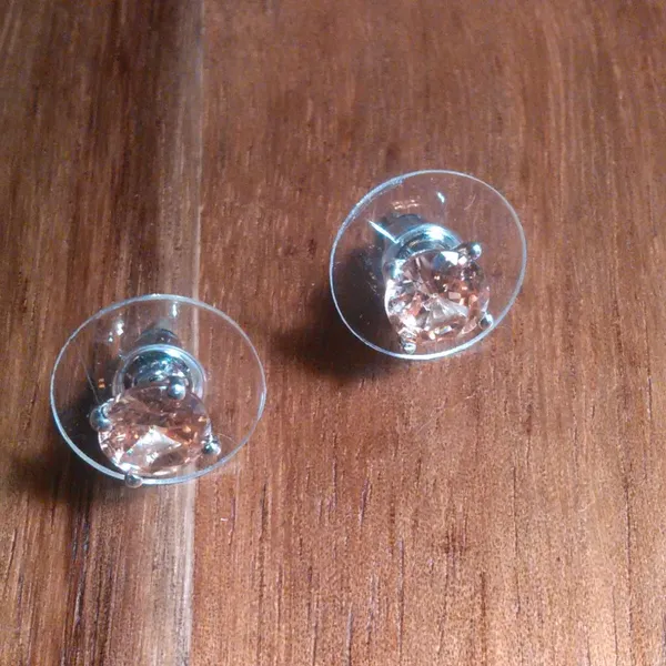 Simulated Champagne Diamond Stainless Steel Solitaire Stud Earrings - Image 5