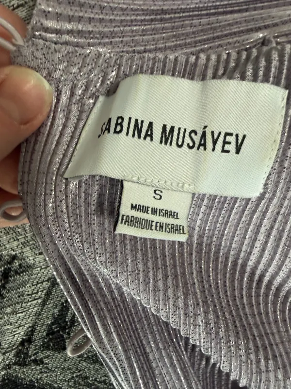 Sabina Musayev x Revolve Maya mini dress lavender metallic foil pleated small - Image 7