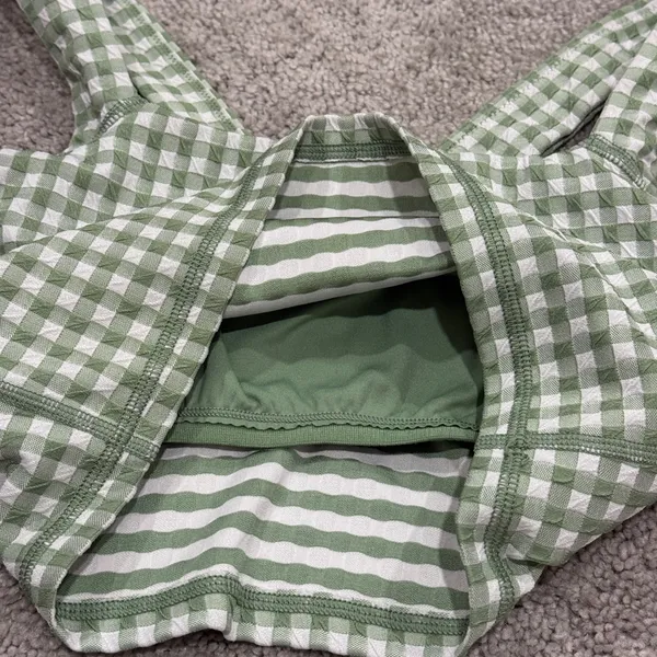 aerie Green and White Gingham Crop Tank - Image 3