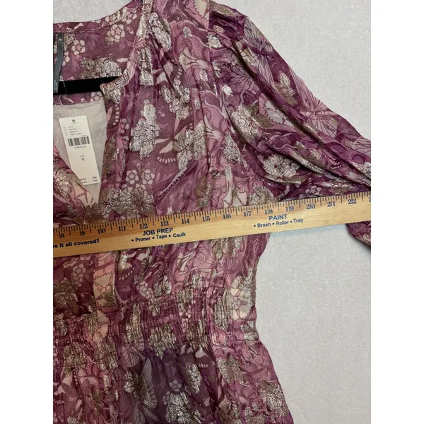 Anthropologie Somerset Floral Metallic Smocked Peplum Chiffon Blouse Size M NEW - Image 7