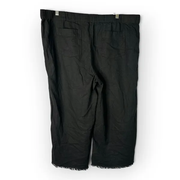 Caslon XL Black Linen Blend Wide Leg Crop Pant Raw Frayed Hem Drawstring Coastal - Image 2