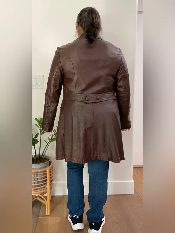 Great Things Vintage Chocolate Brown Genuine Leather Long Coat Jacket Size Large - Image 15