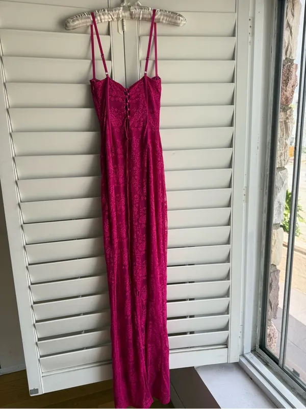 Outcast Ashby Dress Hot Pink Lace Corset Maxi Dress - Image 6