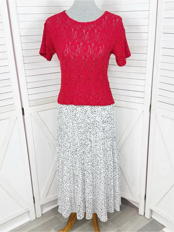 WD.NY Pleated Polka Dot Maxi Skirt White Black Small Long Chiffon Elastic Waist - Image 2