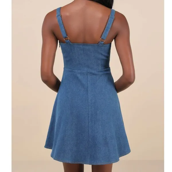 NEW Lulus Considered Charisma Blue Chambray Bustier Corset Style Mini Dress - Image 4