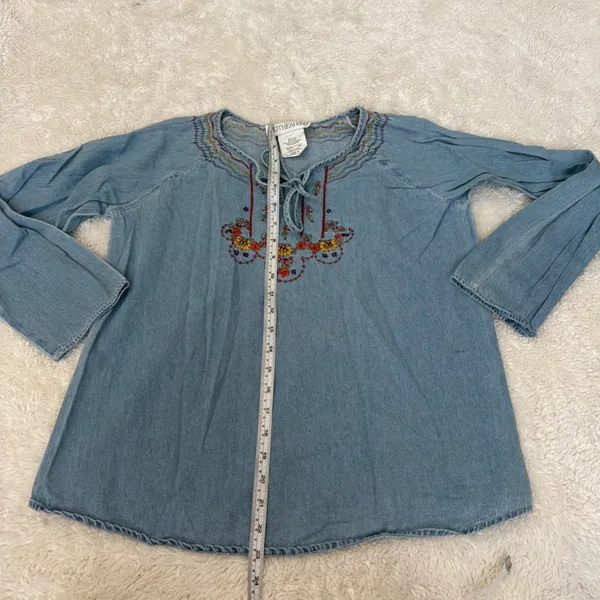 Motherhood VTG Womens Floral Embroidered Cotton Denim Long Sleeve Sz S Boho Indie Cottage - Image 3