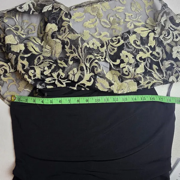 Connected Apparel NWT 39P Black‎ Champagne Floral Lace Capelet Maxi Dress 12 - Image 8