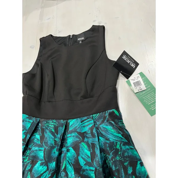 Melrose Social Green Black Leaf Pattern Gown Dress SBXQAYJ Size 10‎ NEW - Image 7