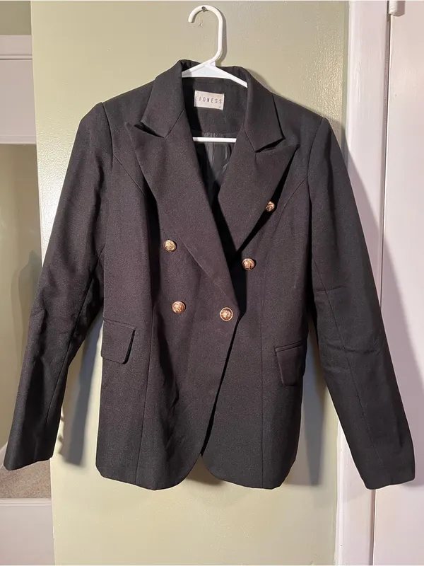 Lioness Women's Sz Medium Double Breasted Blazer with Gold Button Hardware Black - Image 5