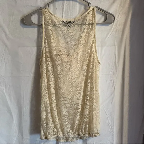 About A Girl Cream Lace Tank Top with Bow Sz Medium‎ Coquette Dollette Victorian - Image 2