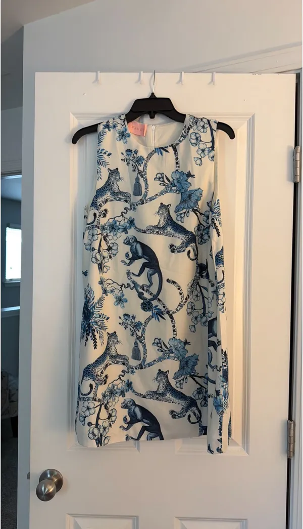 FANCY Blue and White Mini Dress - Image 4