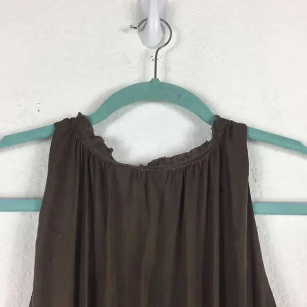 Zara Empire Waist Brown Satin Open Back Slit Maxi Dress Size XS - Image 6