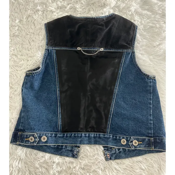 Street Wear Carole Little Denim Studded Vintage Vest sz L Large‎ - Image 6