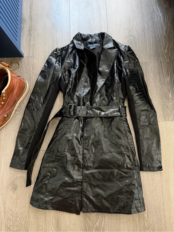 French Connection Black Croc Leather Belted Blazer Dress - - Image 5