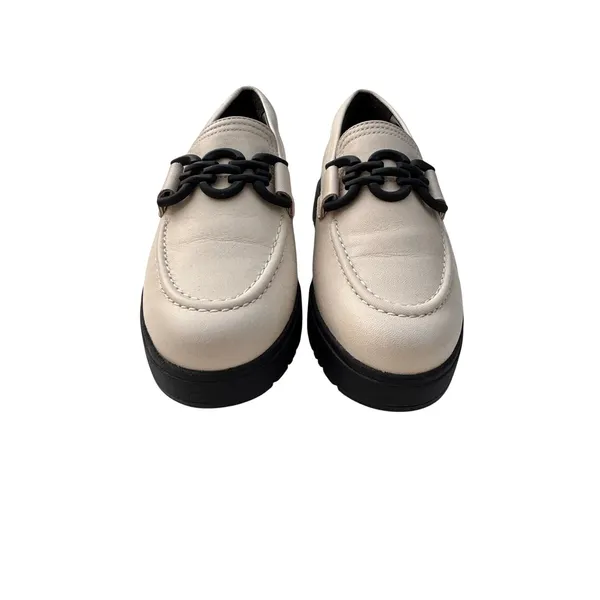 Clarks Loriini Izzy Loafer Cream Leather Black Chunky Chain 6 - Image 2