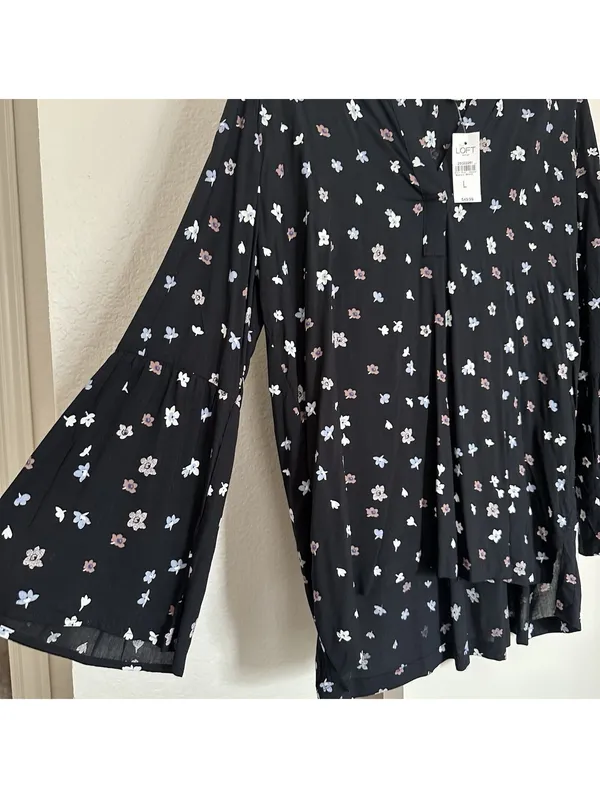 LOFT Outlet Black Floral V Neck Long Sleeve Blouse Top L Large NWT 100% Rayon - Image 10