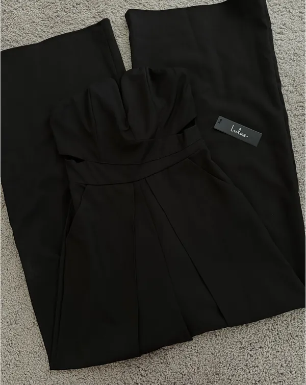 LuLus Make Your Statement Black Strapless Cutout Wide-Leg Jumpsuit - Image 3