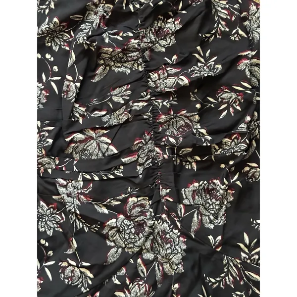 J.Crew Veranda Dress Size 12 Black Floral Midi Sleeveless Ruched Waist Boho - Image 7