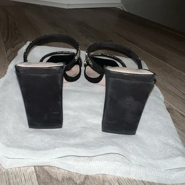 Schutz Shoes Embellished High Heel Sling Back Sandals Black Suede Sz 8 M - Image 2