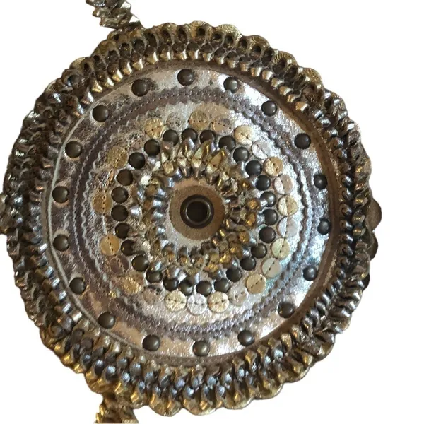Chico’s Cirque Gold Leather Embellished Hobo Bag Sz. L Unique Braiding 18X12 - Image 2