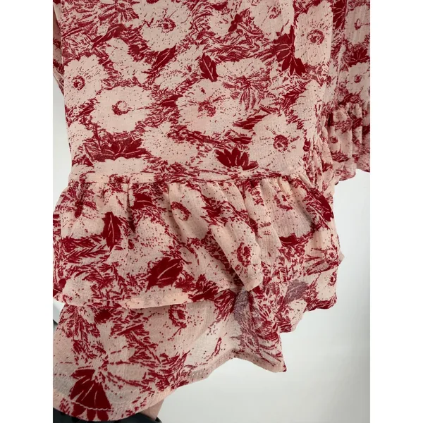 Free People Mini Dress These Dreams L Red Tea Floral Pleated Ruffle Cottagecore - Image 9