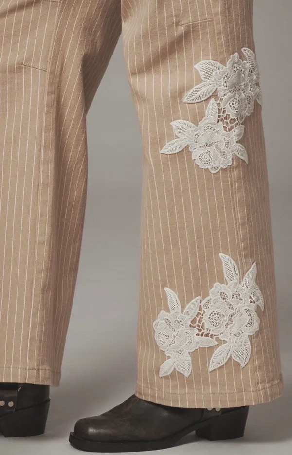 Anthropologie Lace-Embellished Railroad Pants, Size 10 Tall - Image 7