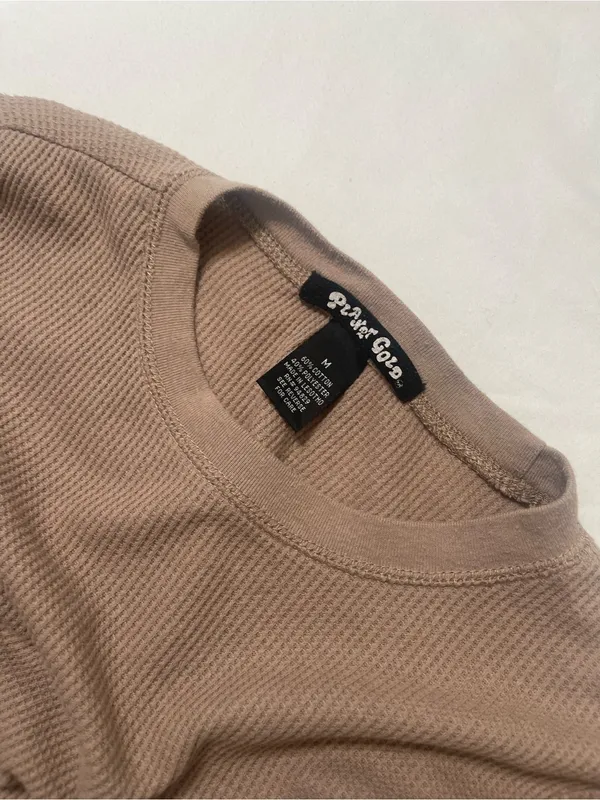 Planet Gold Taupe Waffle-Knit Long Sleeve Tee - Image 3