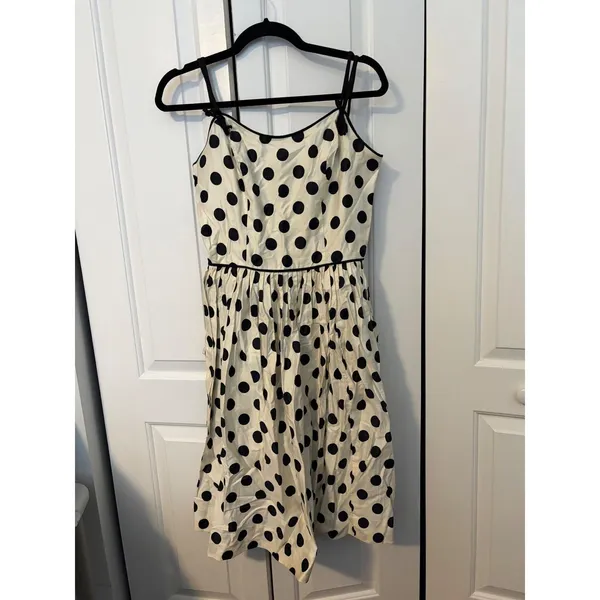 Vintage Style‎ Polka Dot Fit Flare Dress Ivory Black Rockabilly Retro Sleeveless - Image 2