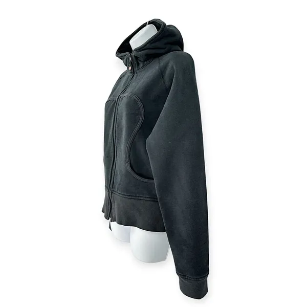 Lululemon | S | RARE Fuzzy White Logo Black Full-Zip Heavyweight Scuba Hoodie - Image 3