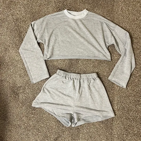 Set Crop Top Shorts High Waisted Pants Loose Pants Track Pants Tank Top Mock Ne - Image 3
