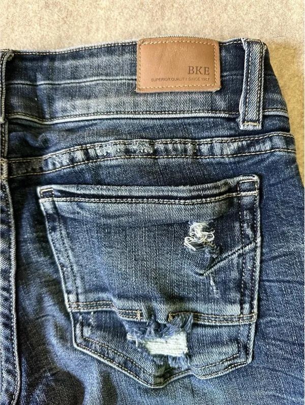 BKE Stella Jeans Womens 30x30 Dark Blue Bootcut Slim Fit Low Rise Double Button - Image 7